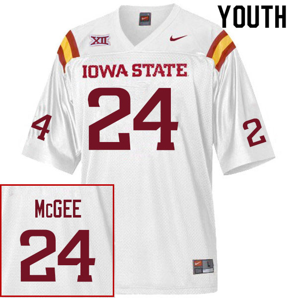 Youth #24 Treyveon McGee Iowa State Cyclones College Football Jerseys Sale-White - Click Image to Close